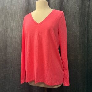 Lilly‎ Pulitzer Bright Pink Slub Knit Long Sleeve V-neck T-Shirt (Women's Large)